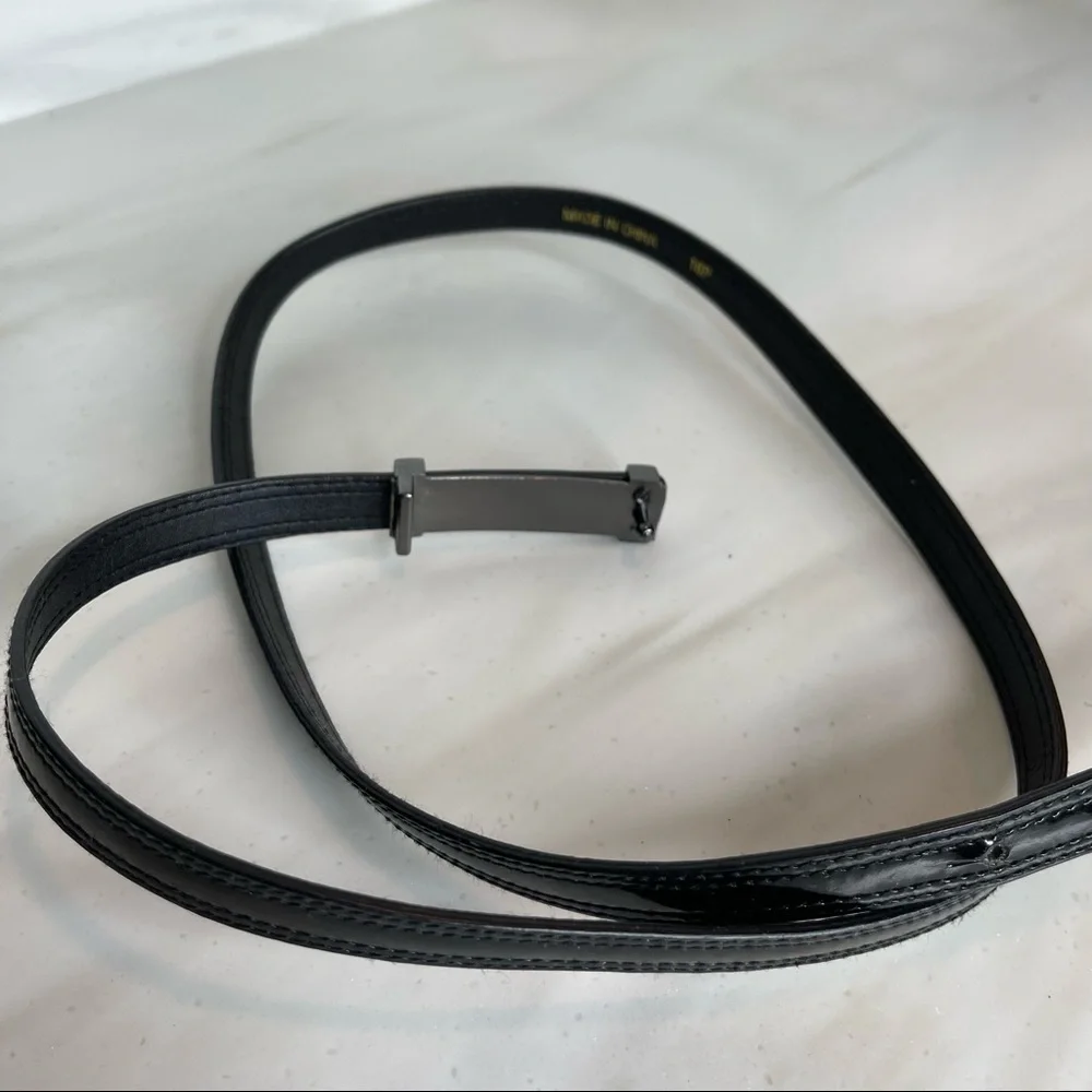 Belt with Metal Buckle Black Patent Leather For Women